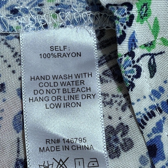 DEE Elly Blue White Floral Print Tier Ruffle Long-Sleeve Midi Dress Size Small - Picture 4 of 4